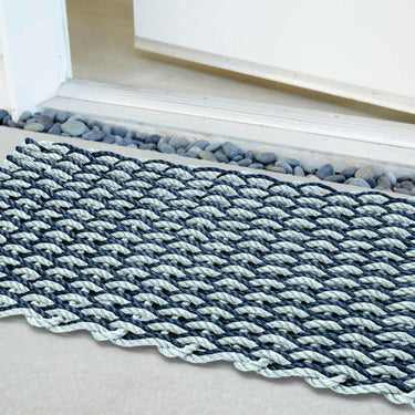 Lobster Rope Doormats, Outdoor Door Mats, Wicked Good Door Mats Made in Maine, Navy & Seafoam Double Weave, Front Door Close-up View